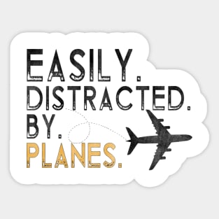 Easily Distracted By Airplanes Retro Airplane Funny Pilot Sticker